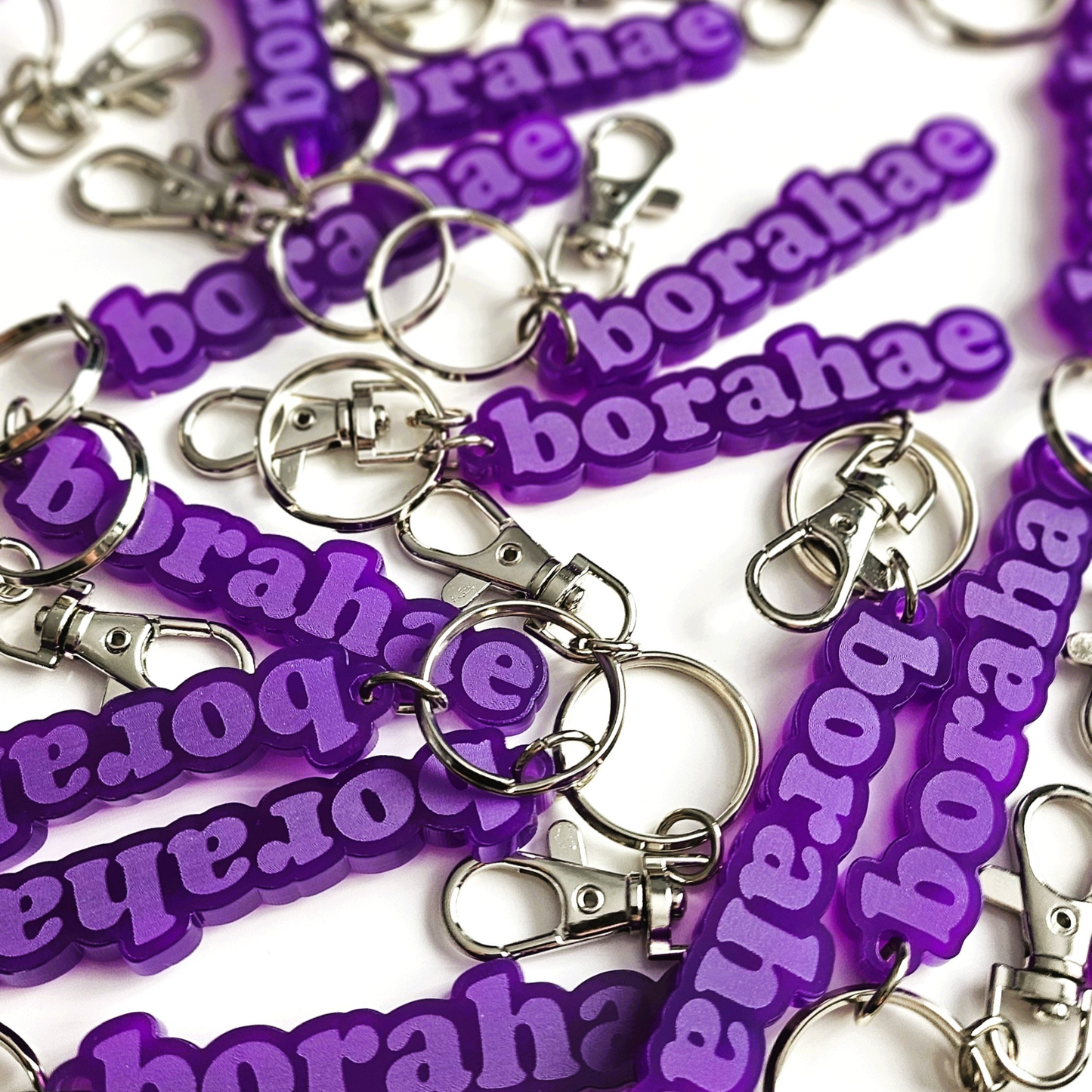 BTS inspired Borahae key ring made of purple acrylic