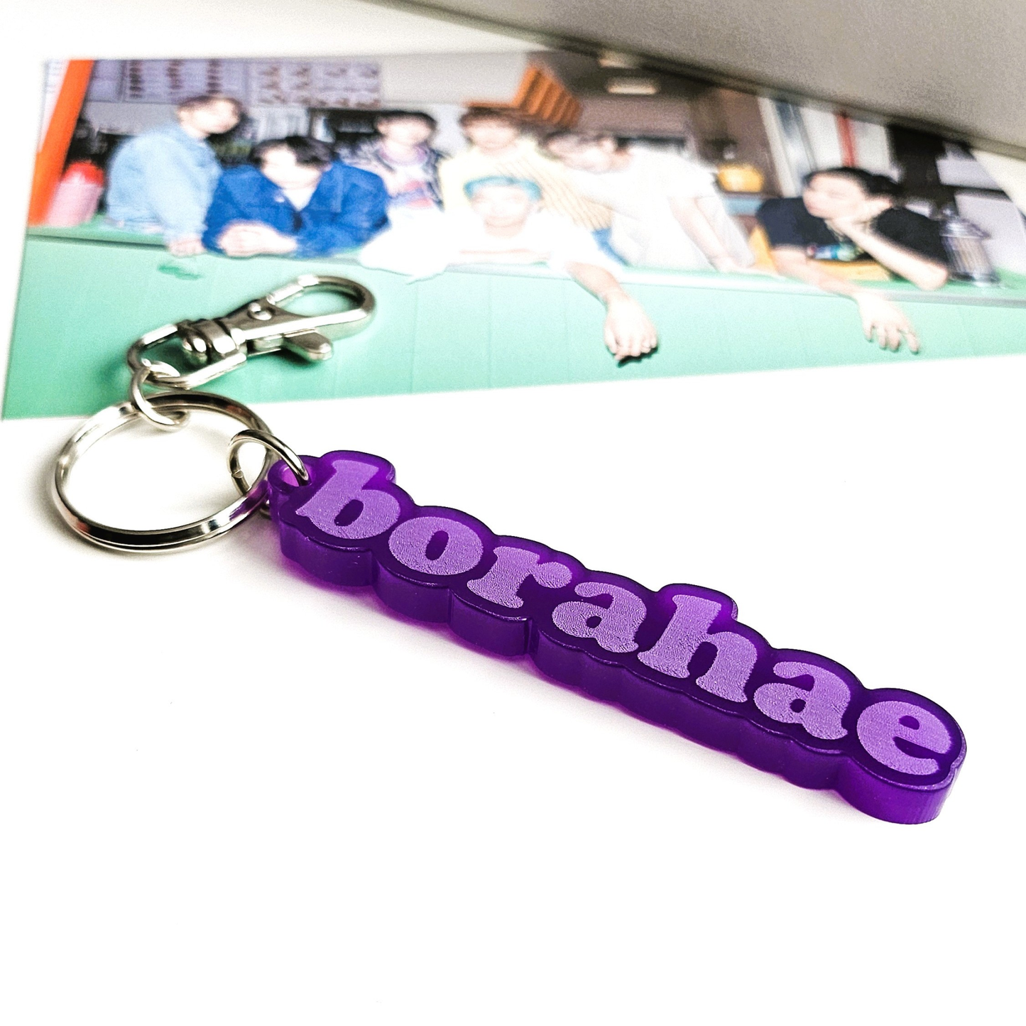 BTS inspired Borahae key ring made of purple acrylic