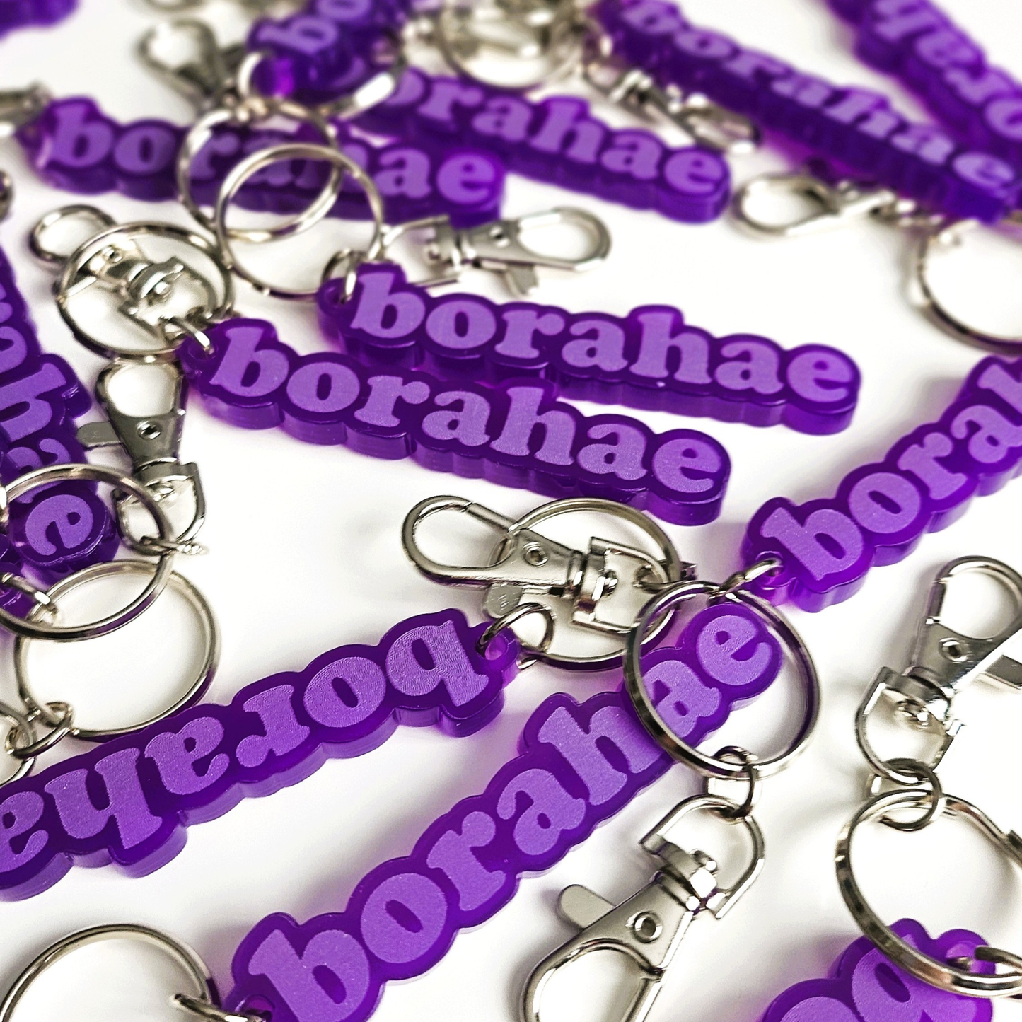 BTS inspired Borahae key ring made of purple acrylic
