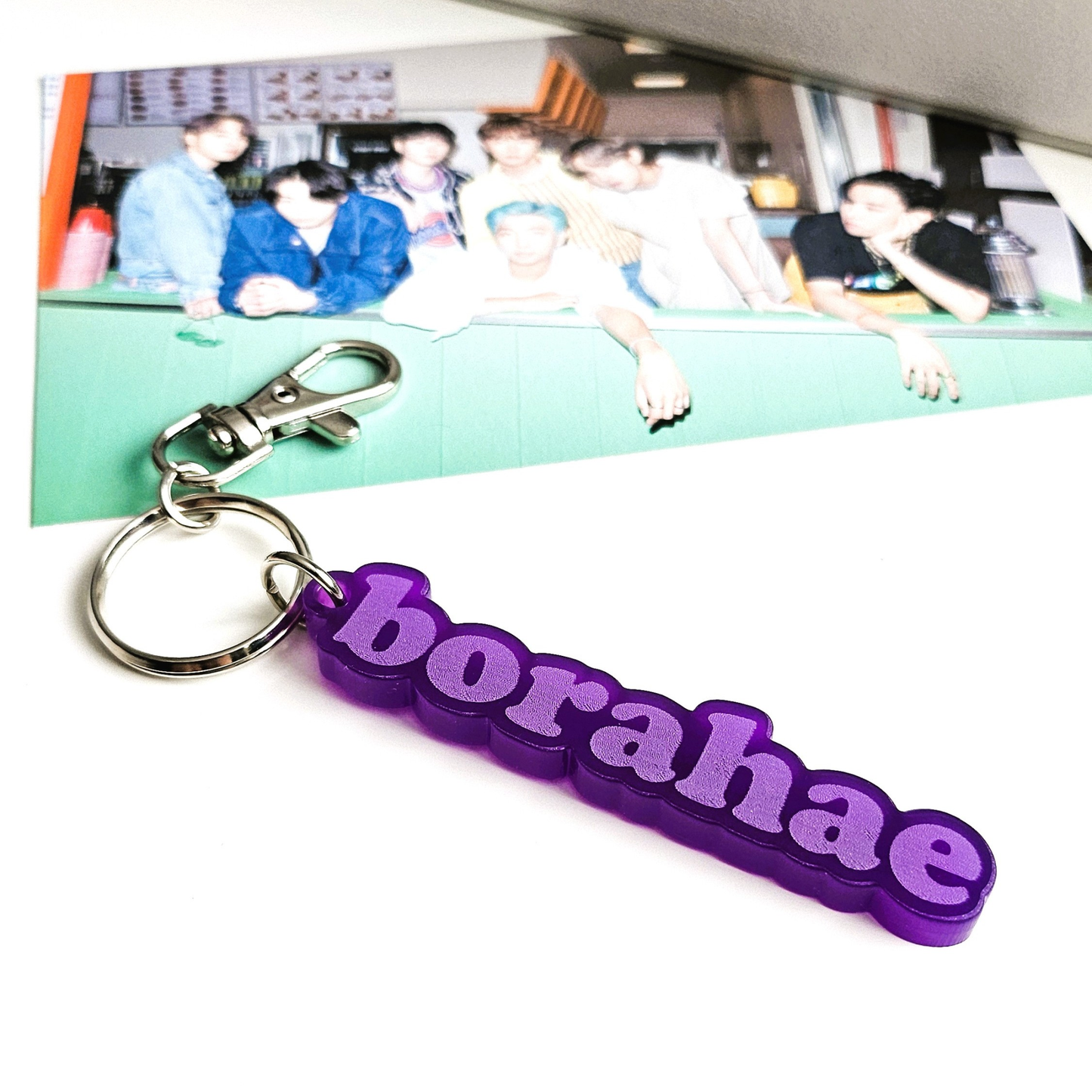 BTS inspired Borahae key ring made of purple acrylic