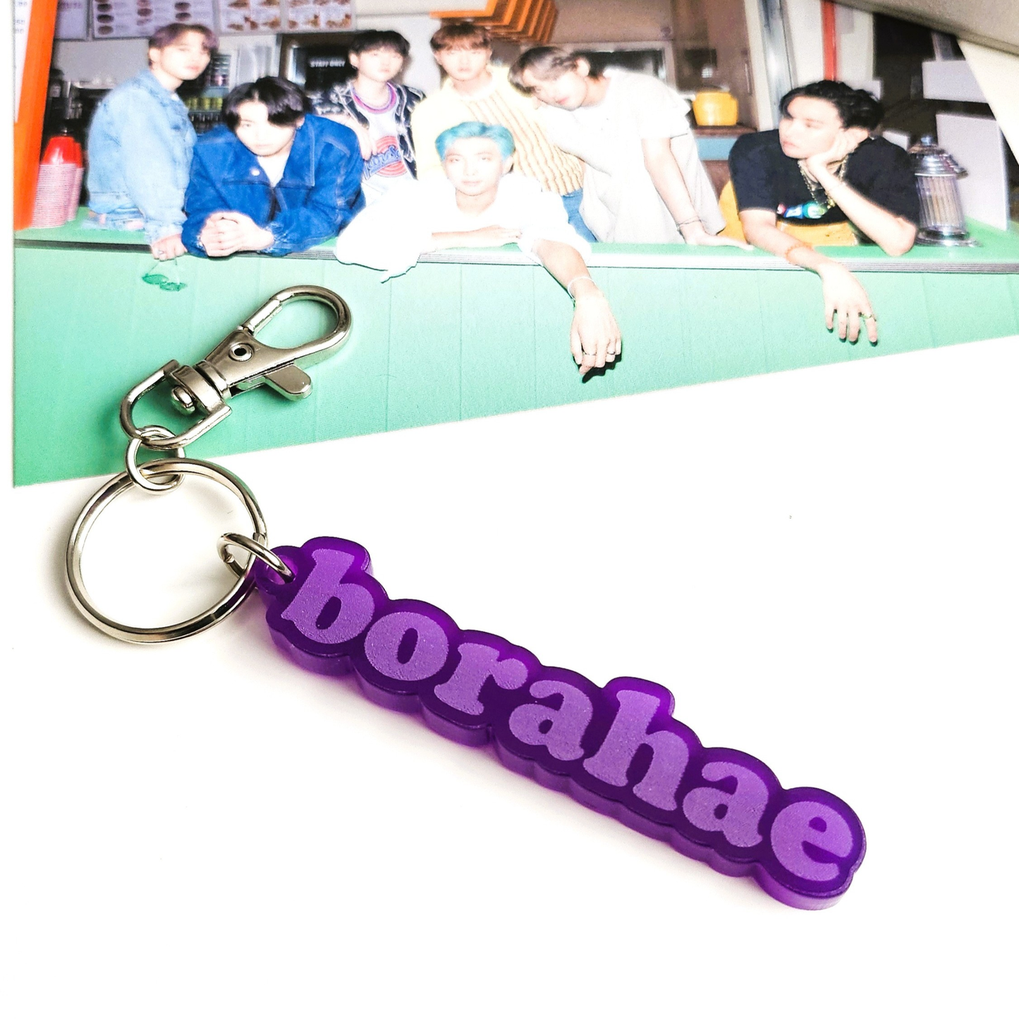 BTS inspired Borahae key ring made of purple acrylic